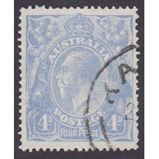 Australian    King George V    4d Blue   Single Crown WMK  Worn Cliche Late Cooke Printing..